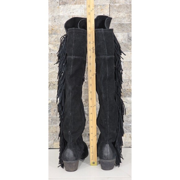 Naughty Monkey Suede Boots Over the Knee Fringe Black Boho Biker Western 8.5 - Picture 15 of 16